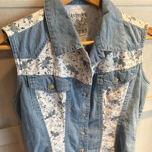 90s Vintage floral denim collared tank